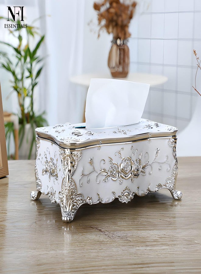 NFI essentials Tissue Holder Box, European Style Luxurious Tissue Cover for Home, Office, Bedroom, Restaurant, Vintage Plastic Rose Tissue Box Holder for Home Office Decoration - Image 3